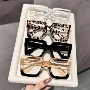 4pk Stylish Glasses Set - Black, Leopard, Clear, Ombre